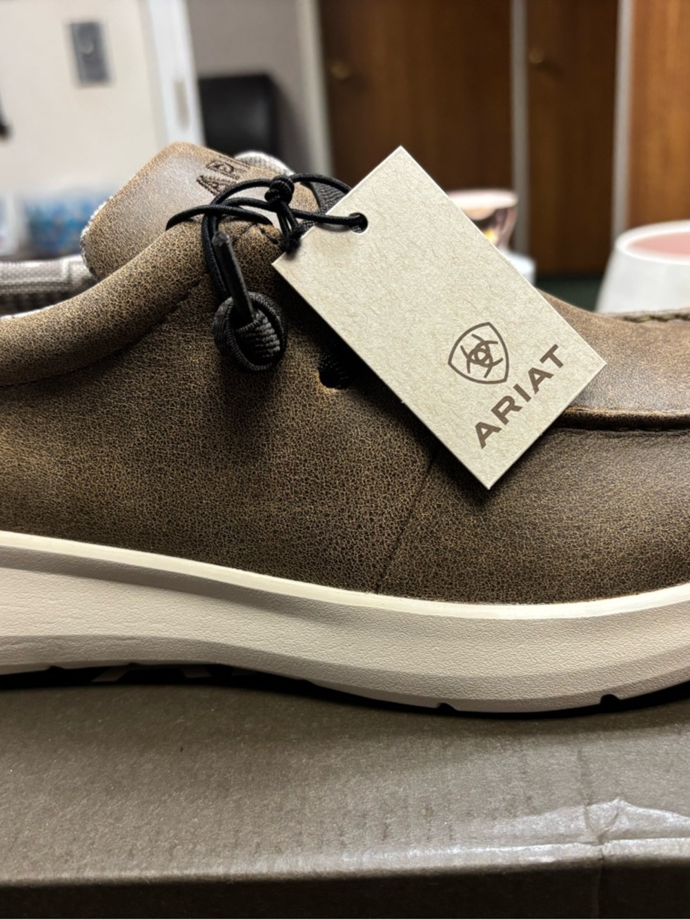 Ariat Men's Brown Leather Slip-On with White Sole